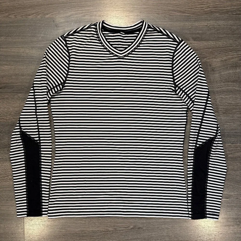 Lululemon Men's Speed Long Sleeve - Black/White Stripe - Picture 2 of 6